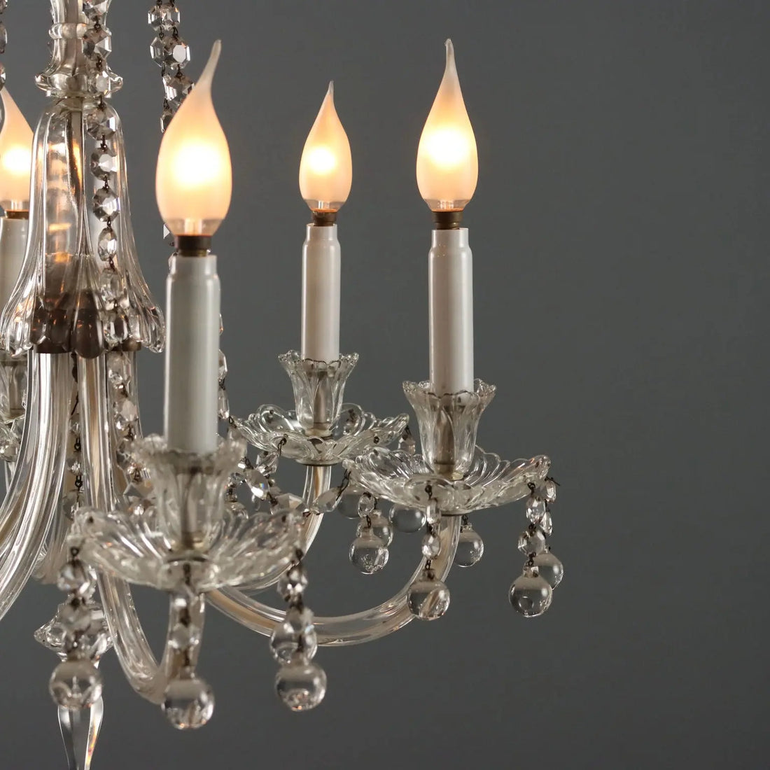 Antique Chandelier Glass 6 Lights Bobeches Italy XX Century - Italy, Early XX Century | Antiques | Lighting
