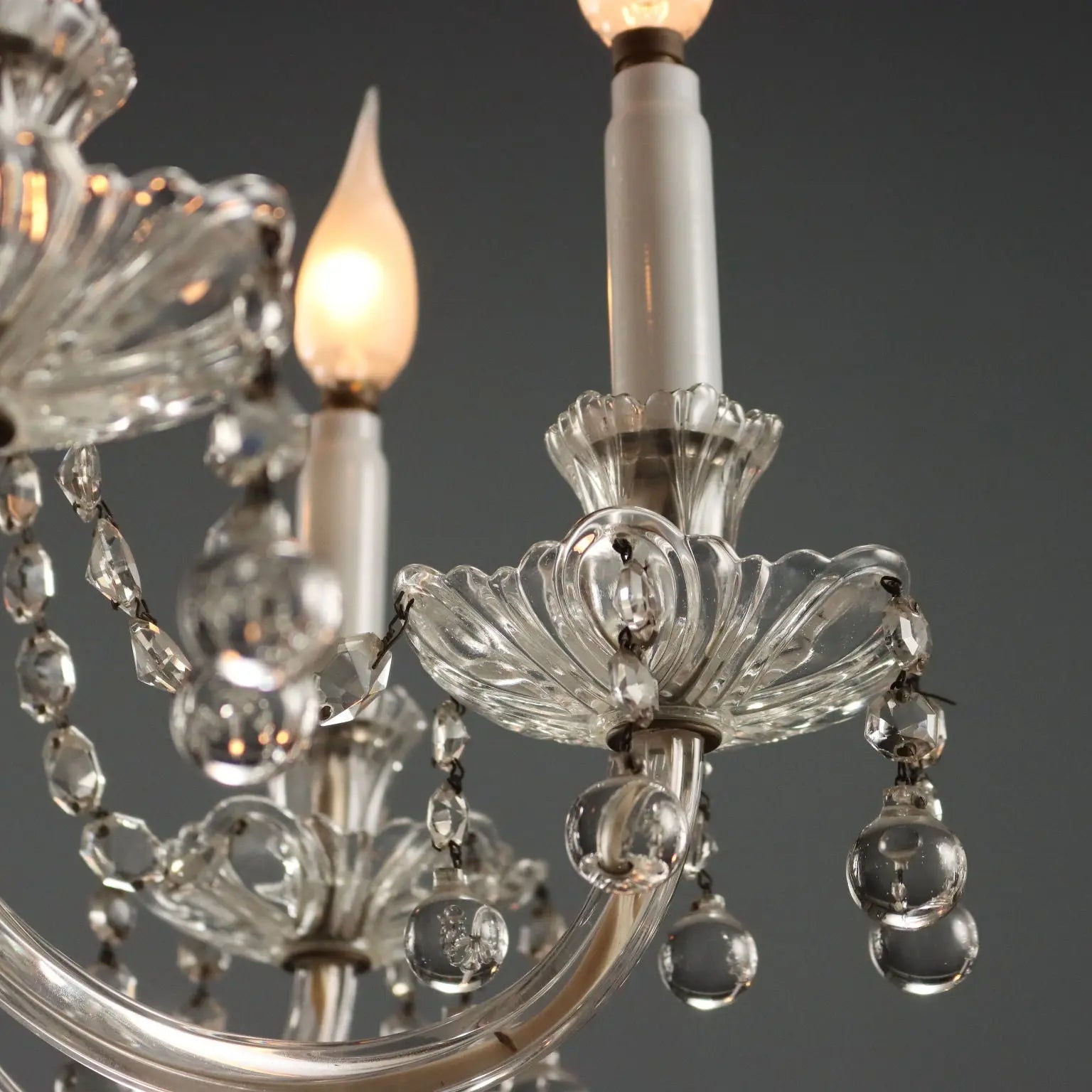 Antique Chandelier Glass 6 Lights Bobeches Italy XX Century - Italy, Early XX Century | Antiques | Lighting