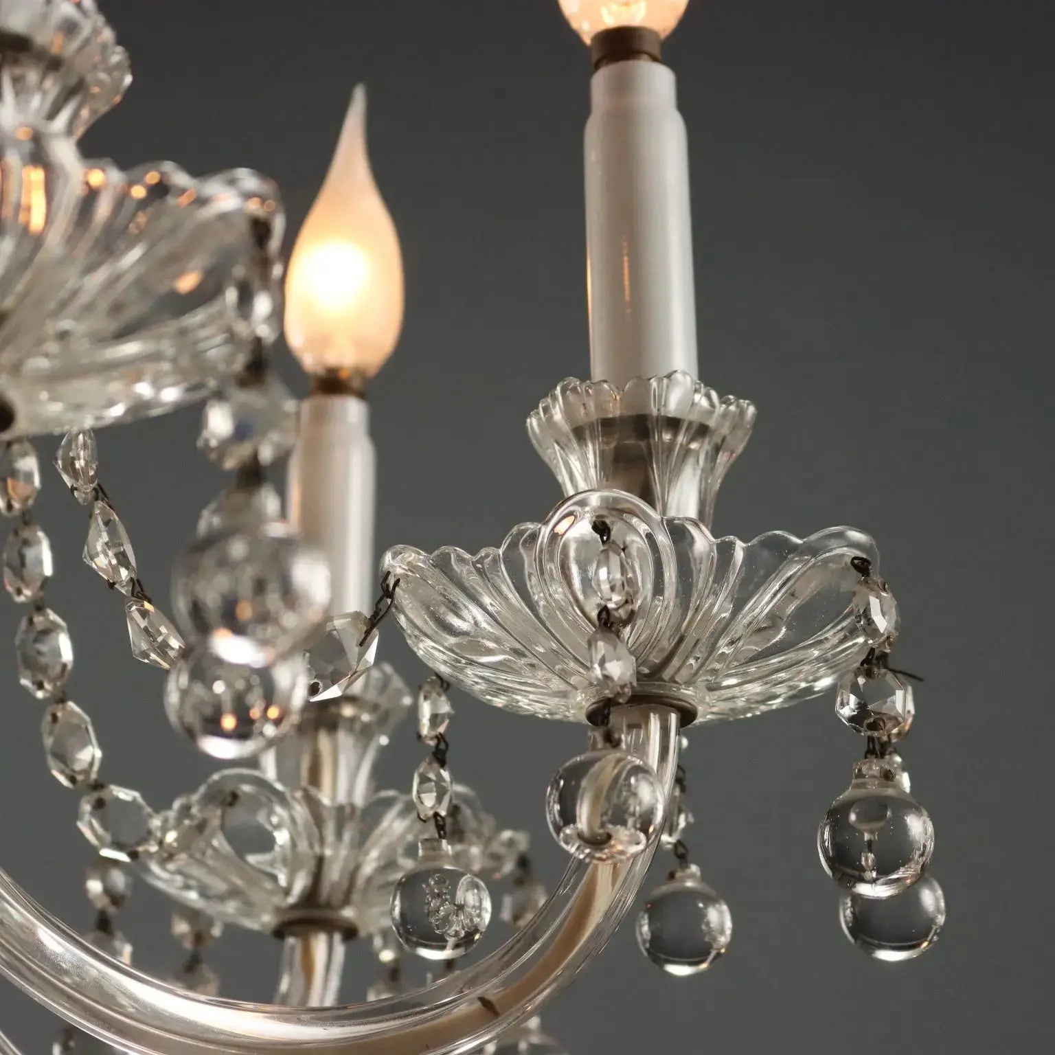 Antique Chandelier Glass 6 Lights Bobeches Italy XX Century - Italy, Early XX Century | Antiques | Lighting