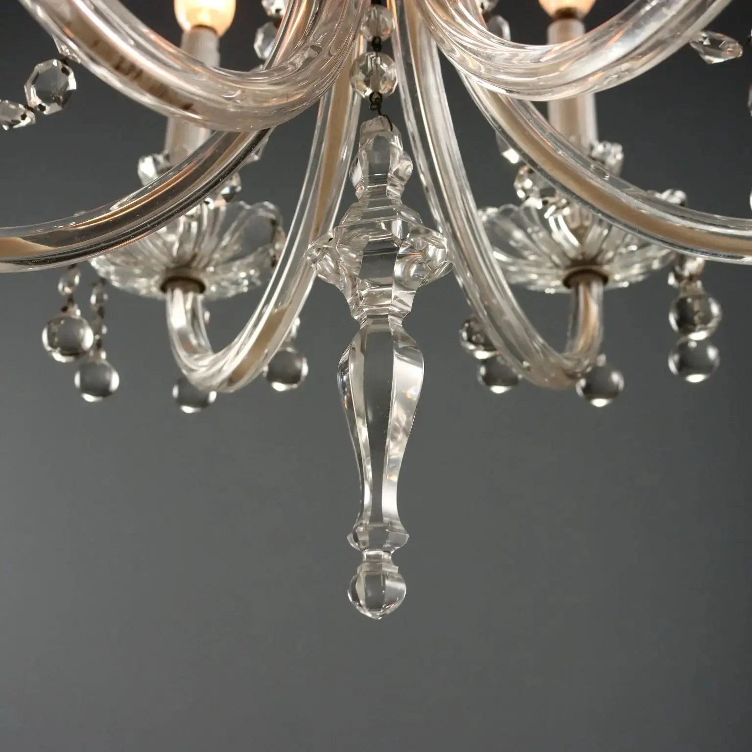 Antique Chandelier Glass 6 Lights Bobeches Italy XX Century - Italy, Early XX Century | Antiques | Lighting