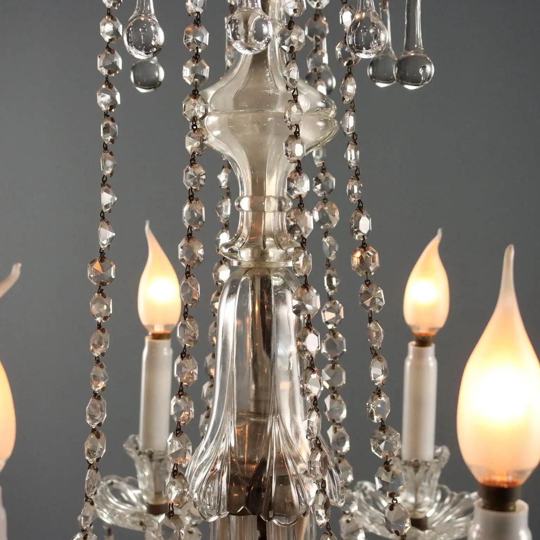 Antique Chandelier Glass 6 Lights Bobeches Italy XX Century - Italy, Early XX Century | Antiques | Lighting