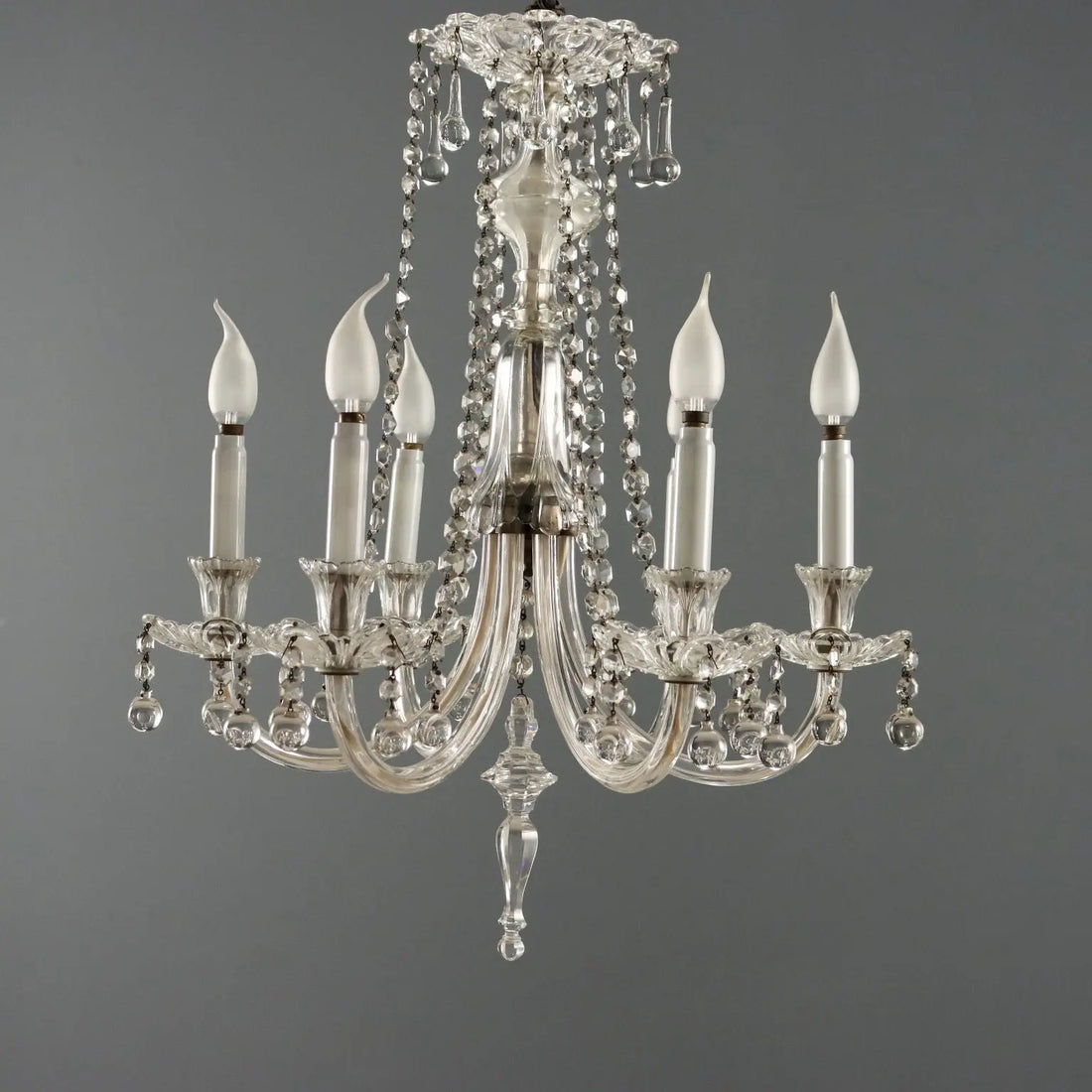 Antique Chandelier Glass 6 Lights Bobeches Italy XX Century - Italy, Early XX Century | Antiques | Lighting