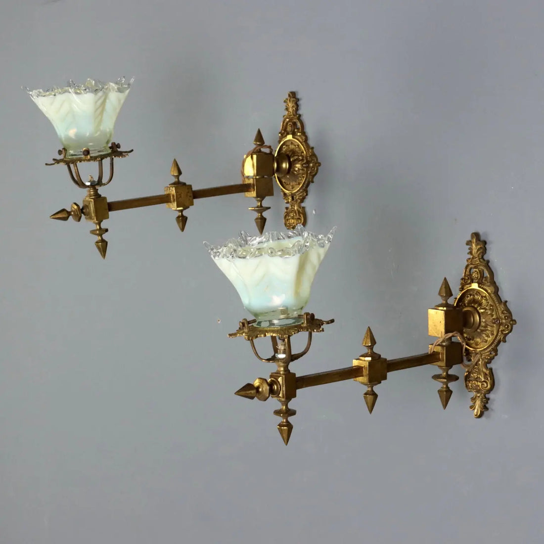 Antique Wall Lamps Brass Glass Decorations Italy XX Century
