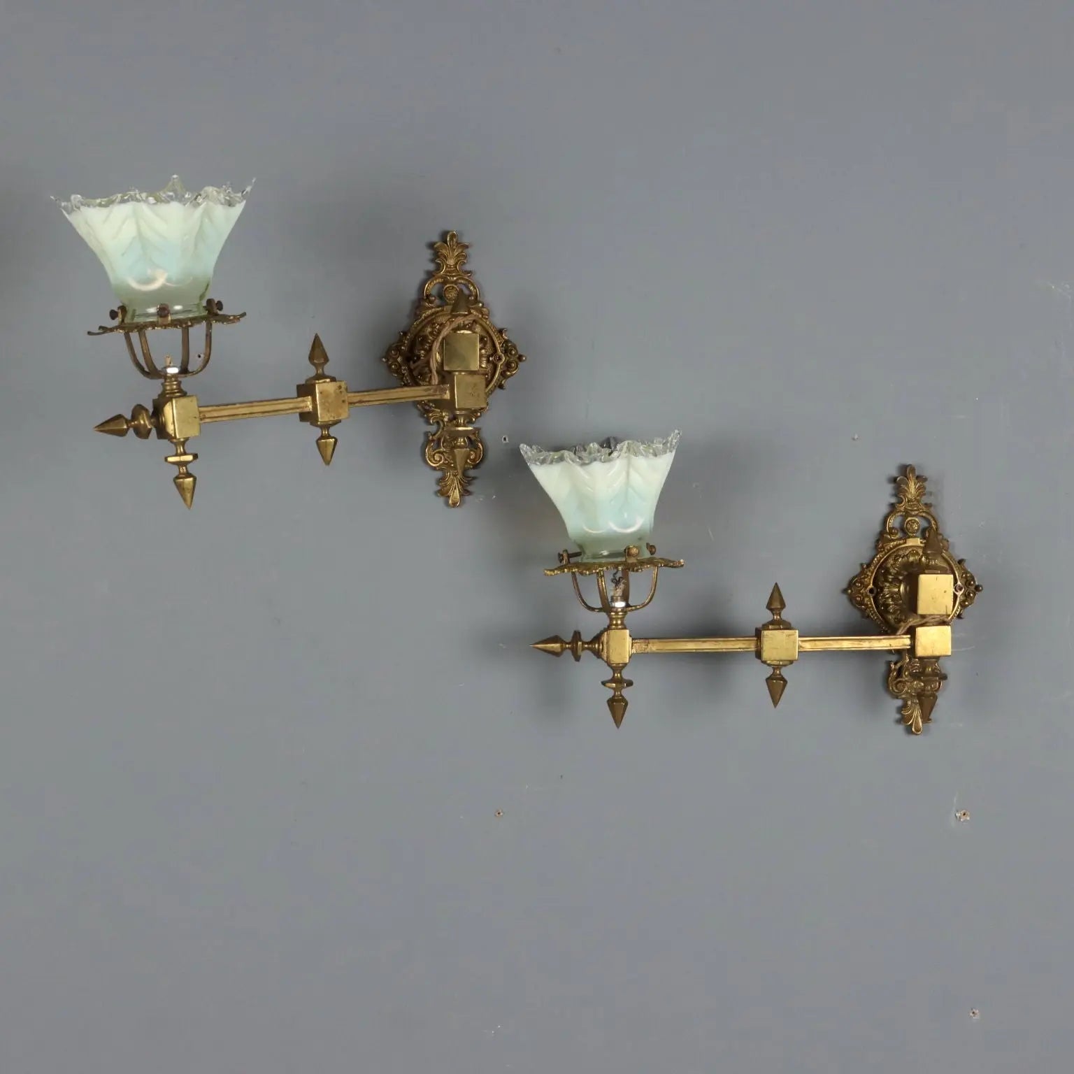 Antique Wall Lamps Brass Glass Decorations Italy XX Century