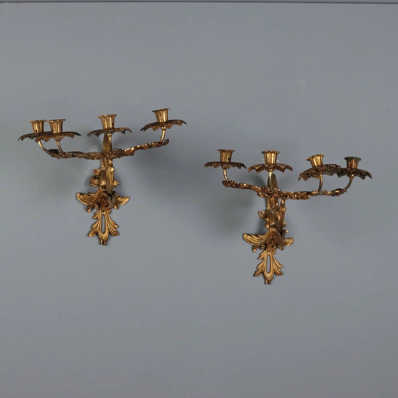 Antique Wall Lamps Baroque Style Gilded Bronze XX Century