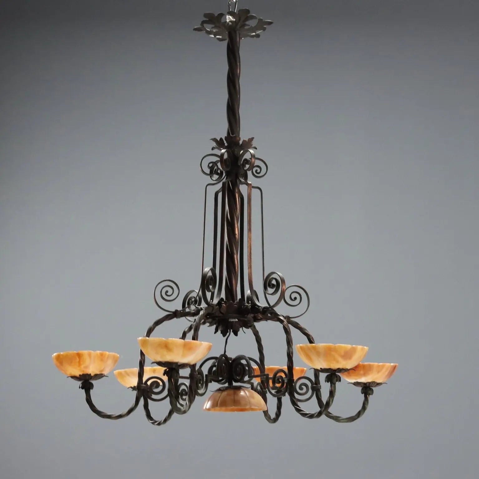 Antique Chandelier Art Nouveau Metal 6 Lights Italy XX Century