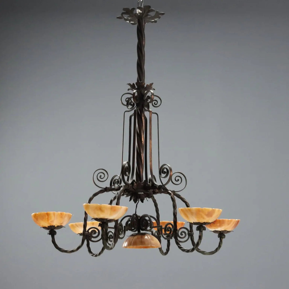 Antique Chandelier Art Nouveau Metal 6 Lights Italy XX Century