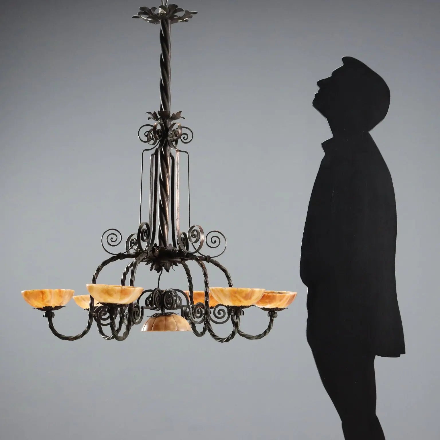 Antique Chandelier Art Nouveau Metal 6 Lights Italy XX Century