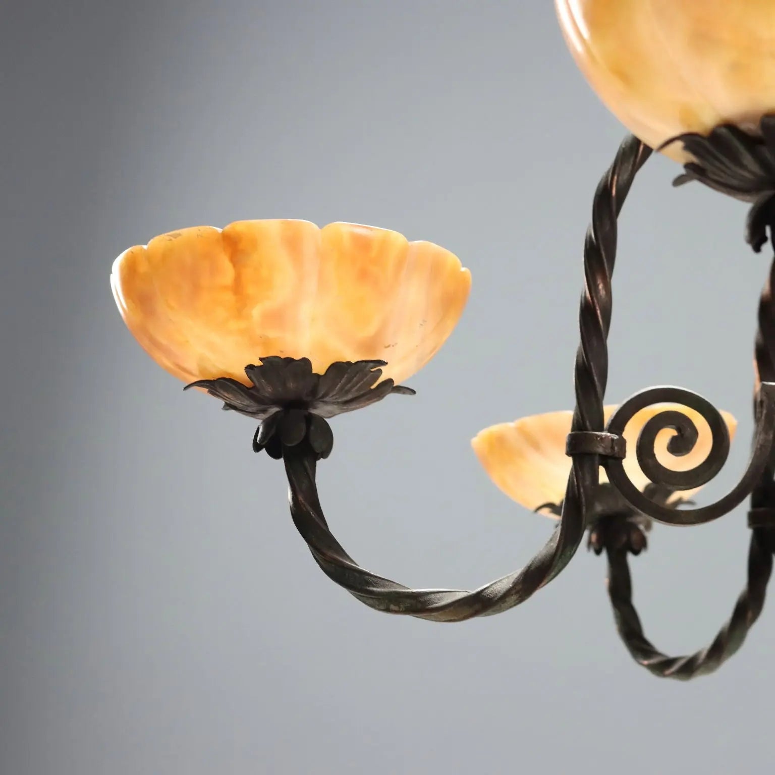Antique Chandelier Art Nouveau Metal 6 Lights Italy XX Century