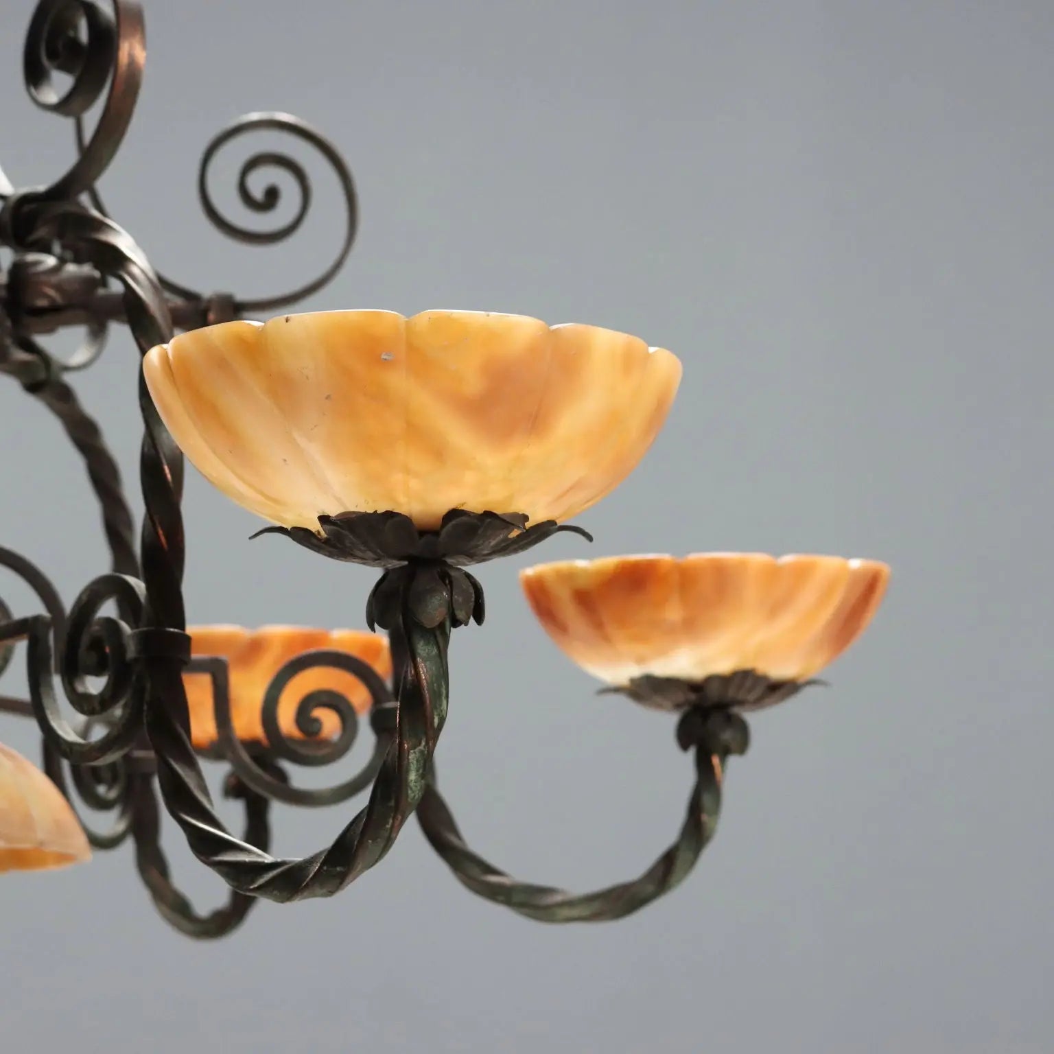 Antique Chandelier Art Nouveau Metal 6 Lights Italy XX Century