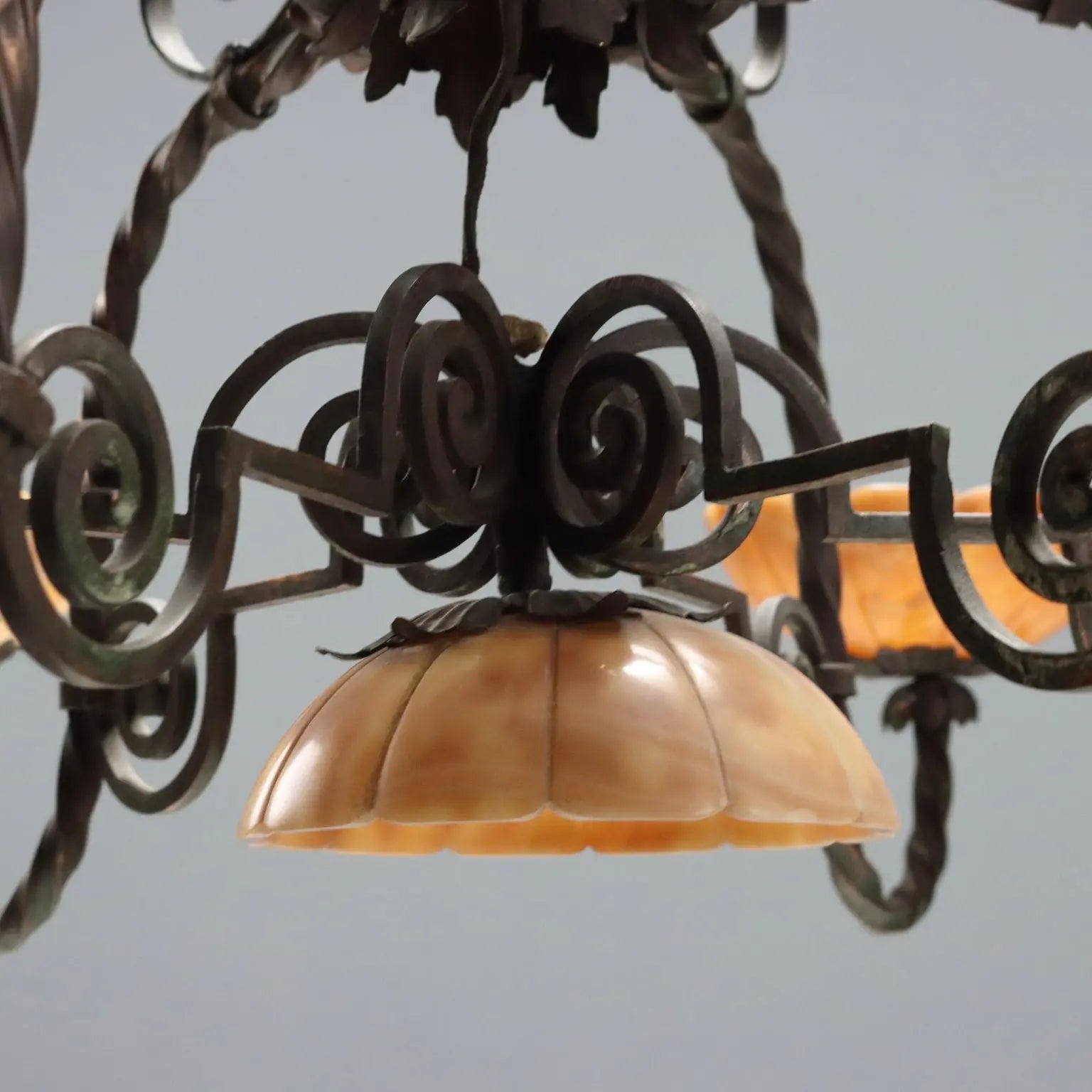 Antique Chandelier Art Nouveau Metal 6 Lights Italy XX Century