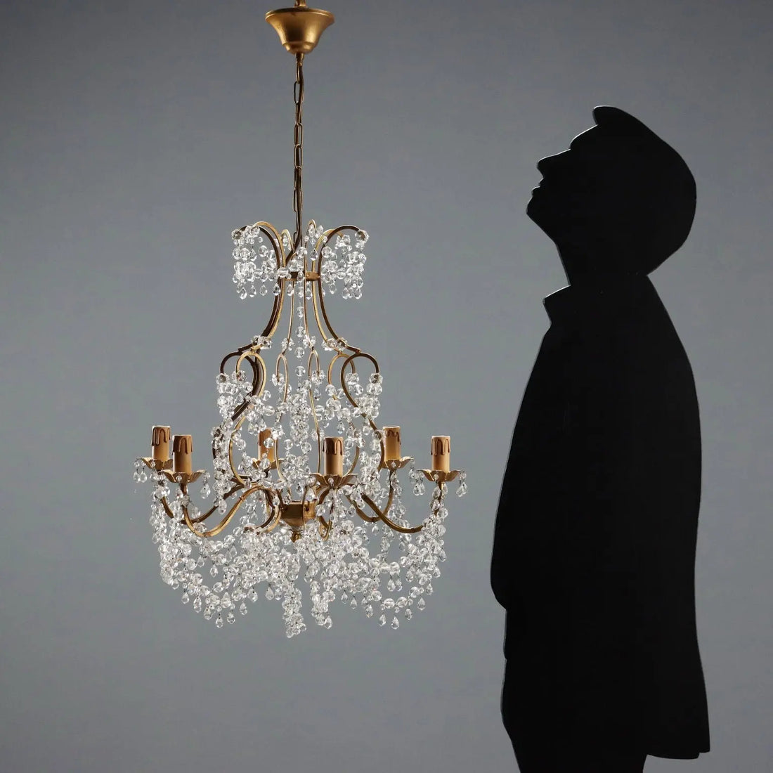 Antique Chandelier Gilded Iron and Metal Italy XX Century