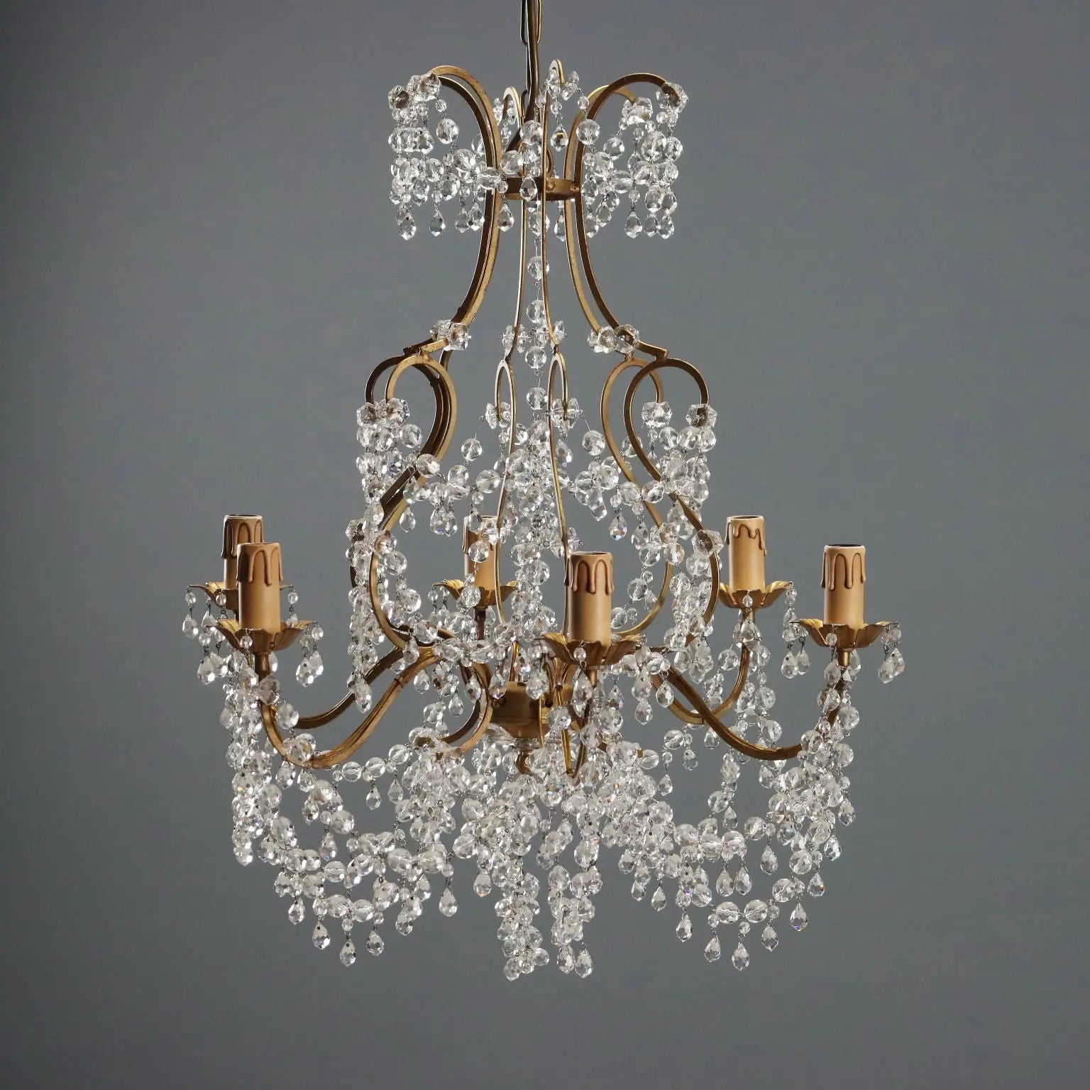 Antique Chandelier Gilded Iron and Metal Italy XX Century