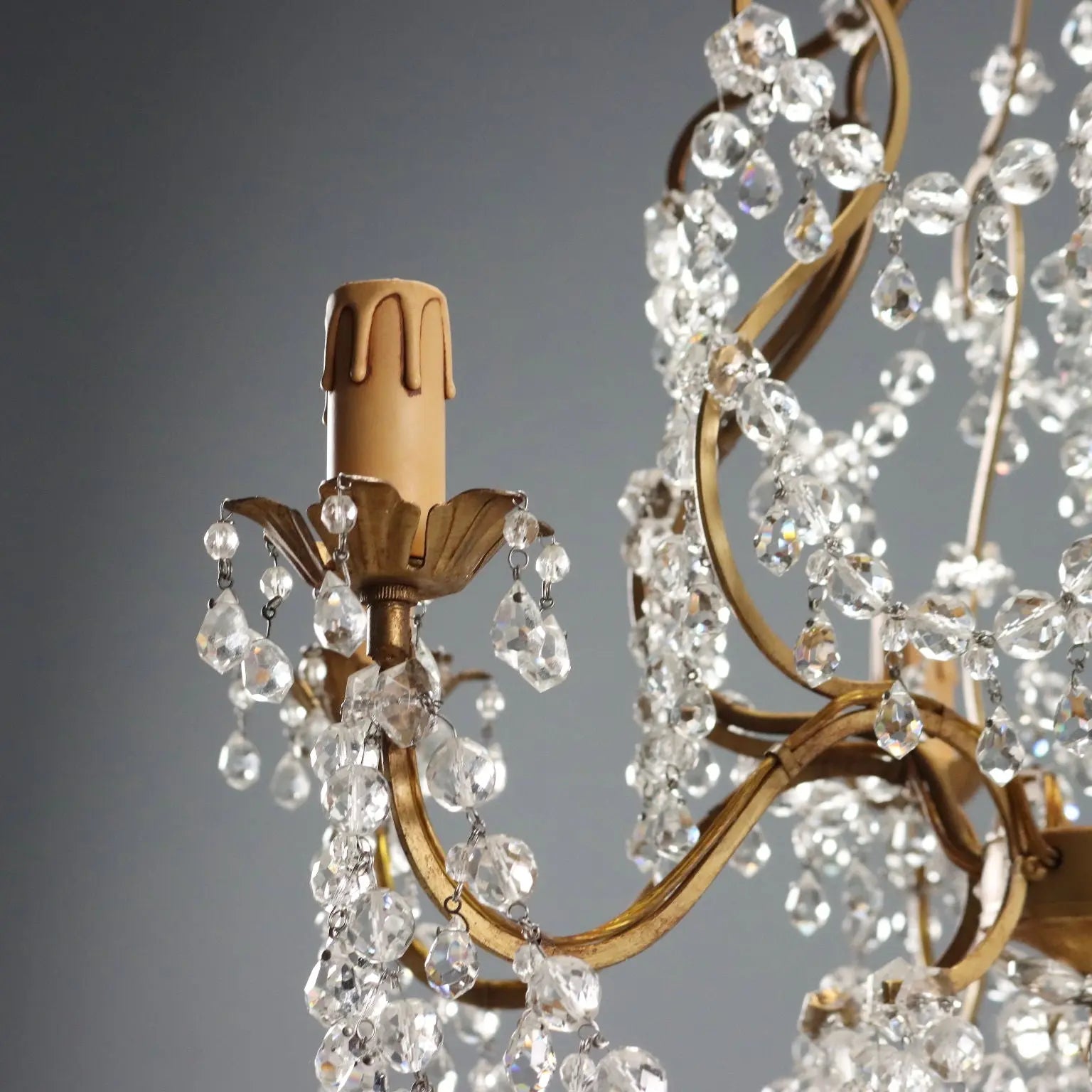 Antique Chandelier Gilded Iron and Metal Italy XX Century