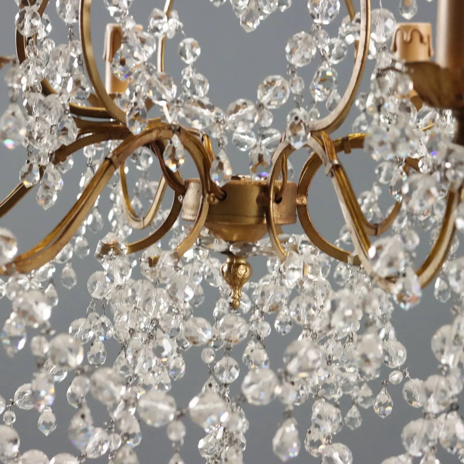 Antique Chandelier Gilded Iron and Metal Italy XX Century