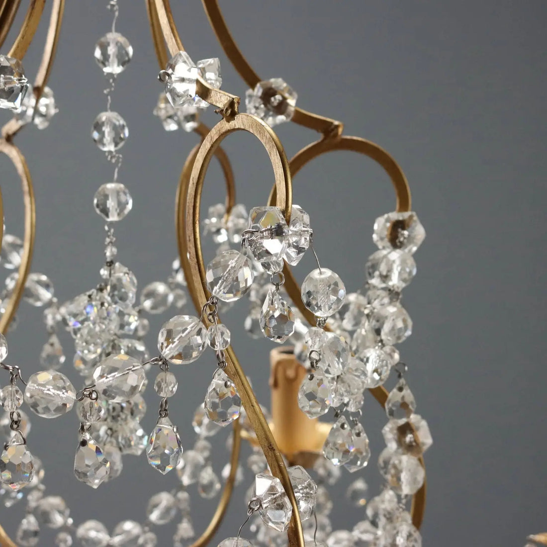 Antique Chandelier Gilded Iron and Metal Italy XX Century