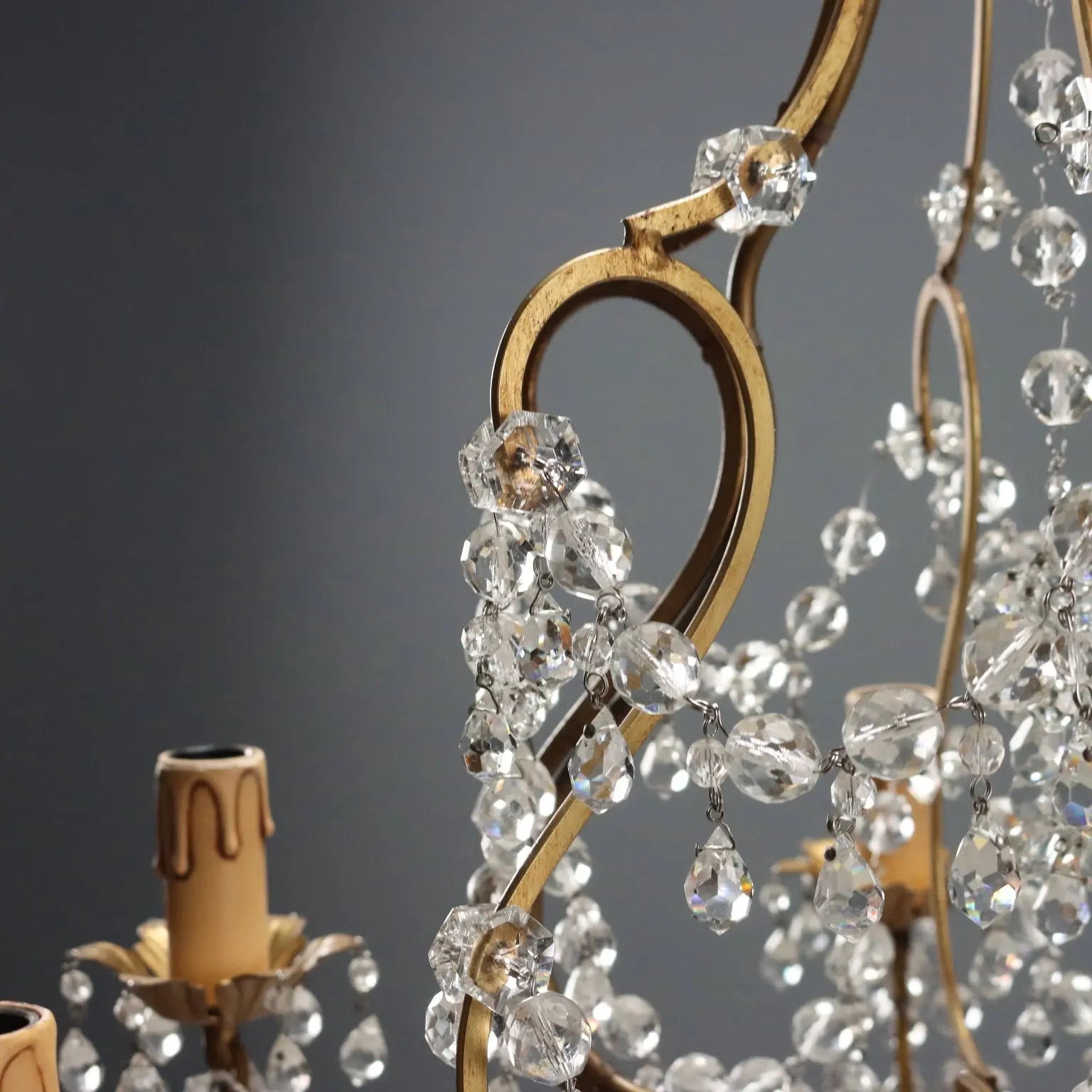 Antique Chandelier Gilded Iron and Metal Italy XX Century