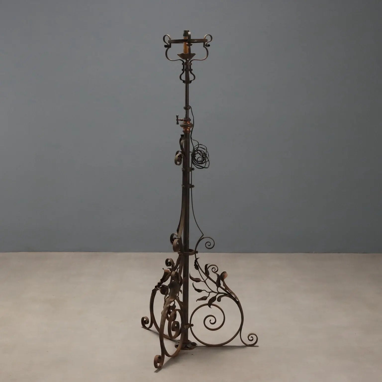 Antique Candelabra Wrought Iron Adjustable Italy XIX Century