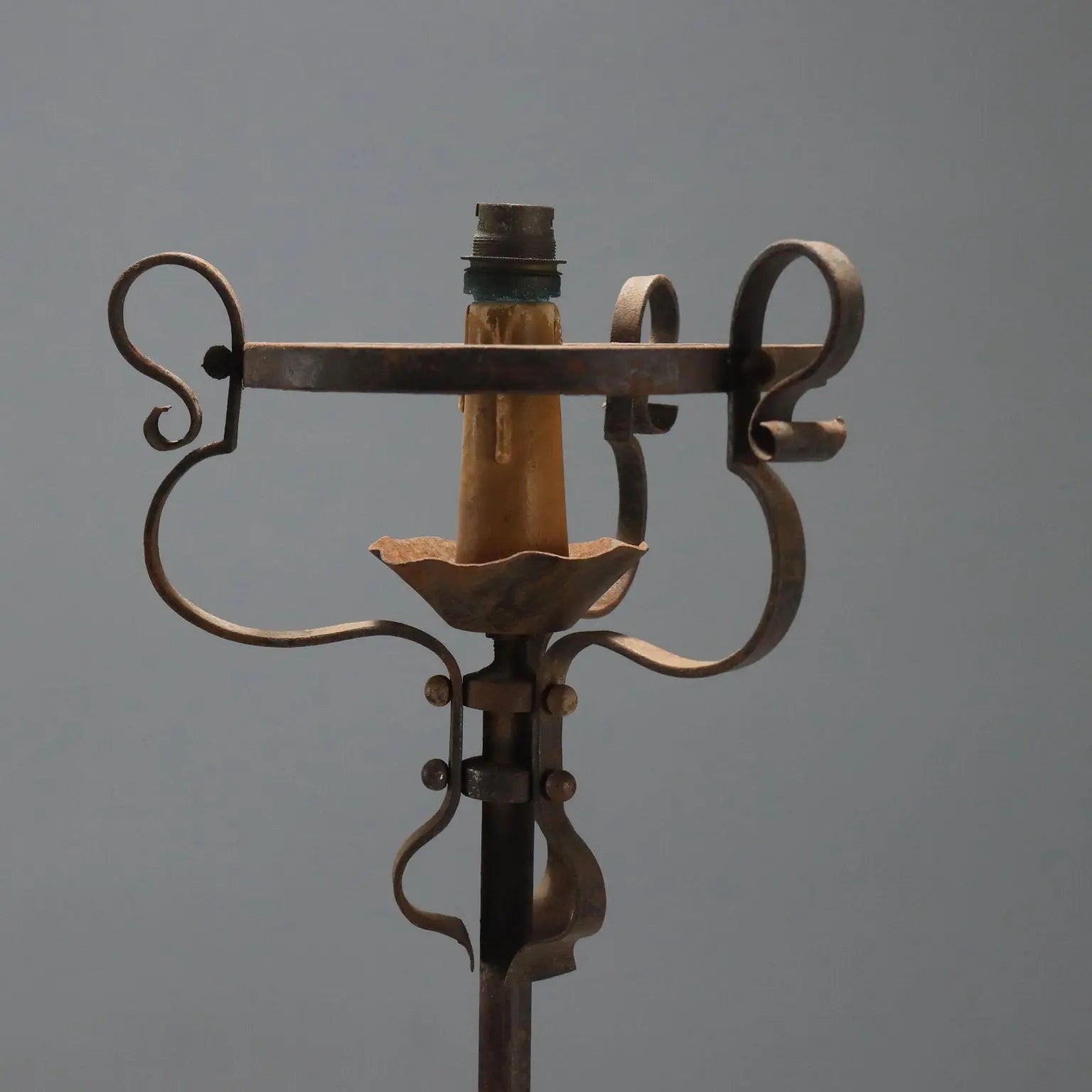 Antique Candelabra Wrought Iron Adjustable Italy XIX Century