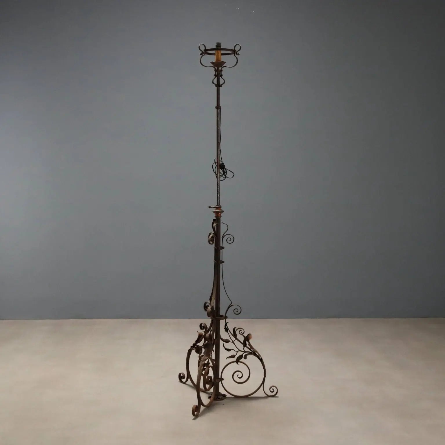 Antique Candelabra Wrought Iron Adjustable Italy XIX Century