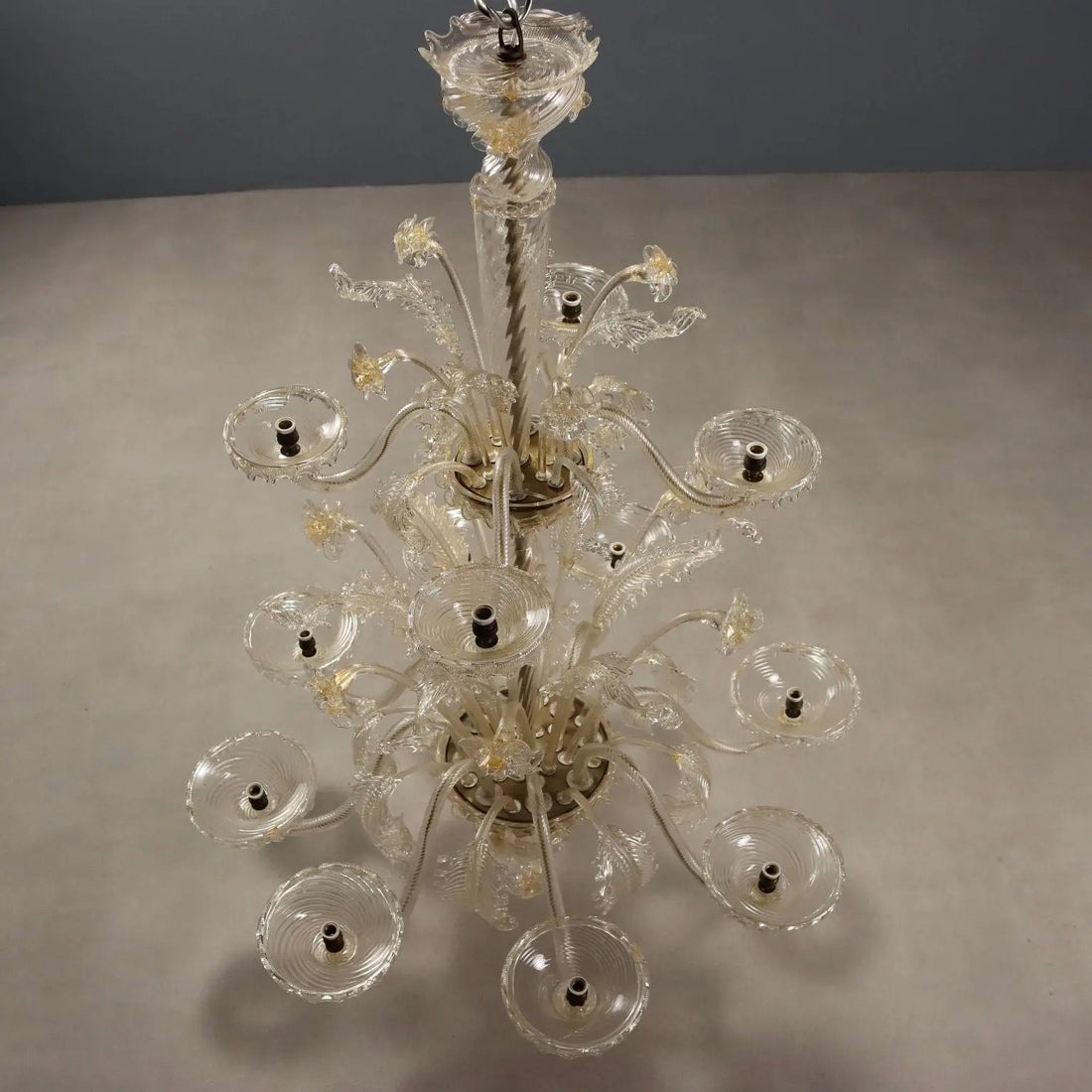 Antique Chandelier Blown Glass 12 Lights Italy XX Century