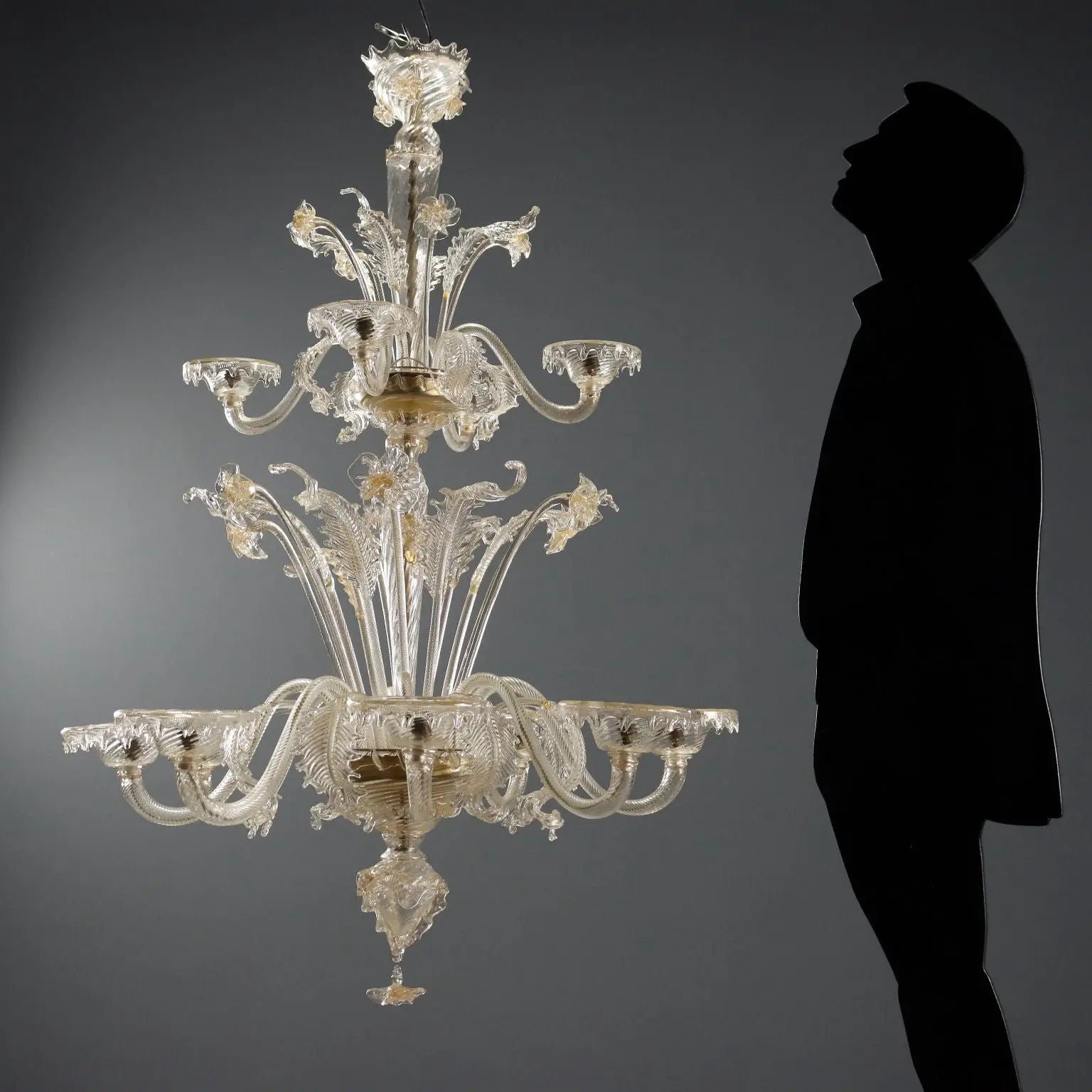 Antique Chandelier Blown Glass 12 Lights Italy XX Century