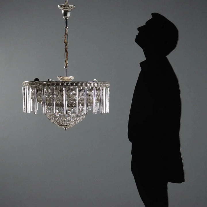 Antique Chandelier Empire Style Metal Glass Italy XX Century