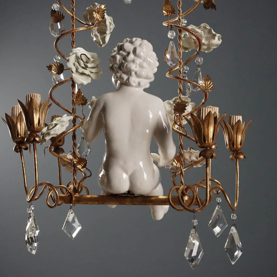 Antique Chandelier in Ceramic and Iron, Italy 20th Century