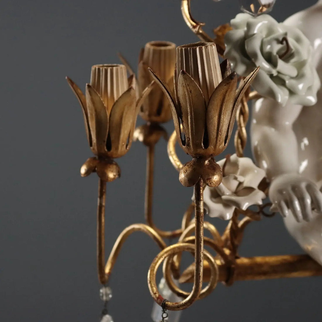 Antique Chandelier in Ceramic and Iron, Italy 20th Century