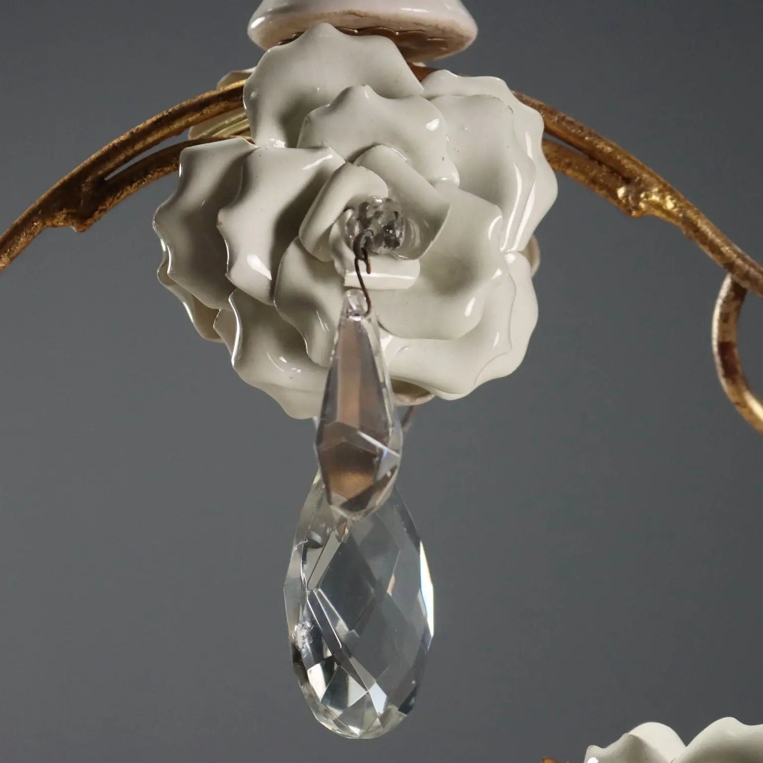 Antique Chandelier in Ceramic and Iron, Italy 20th Century