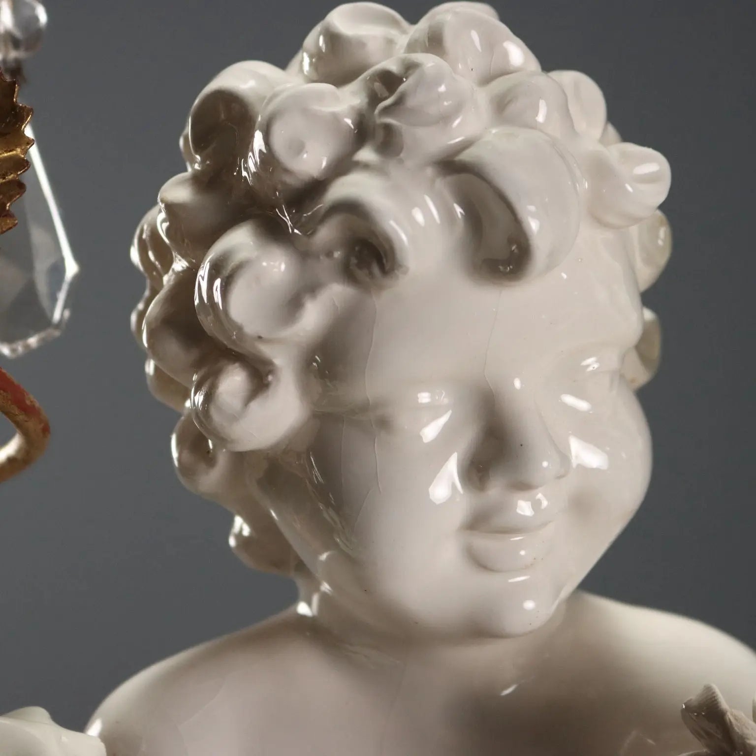 Antique Chandelier in Ceramic and Iron, Italy 20th Century