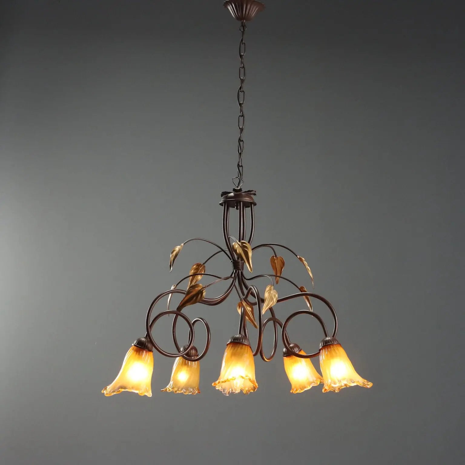 Antique Chandelier Art Nouveau Style Glass Metal XX Century