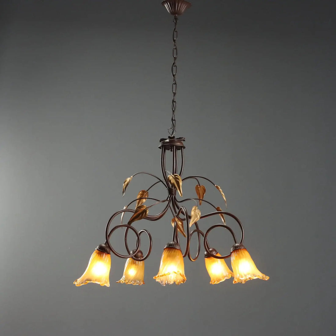 Antique Chandelier Art Nouveau Style Glass Metal XX Century