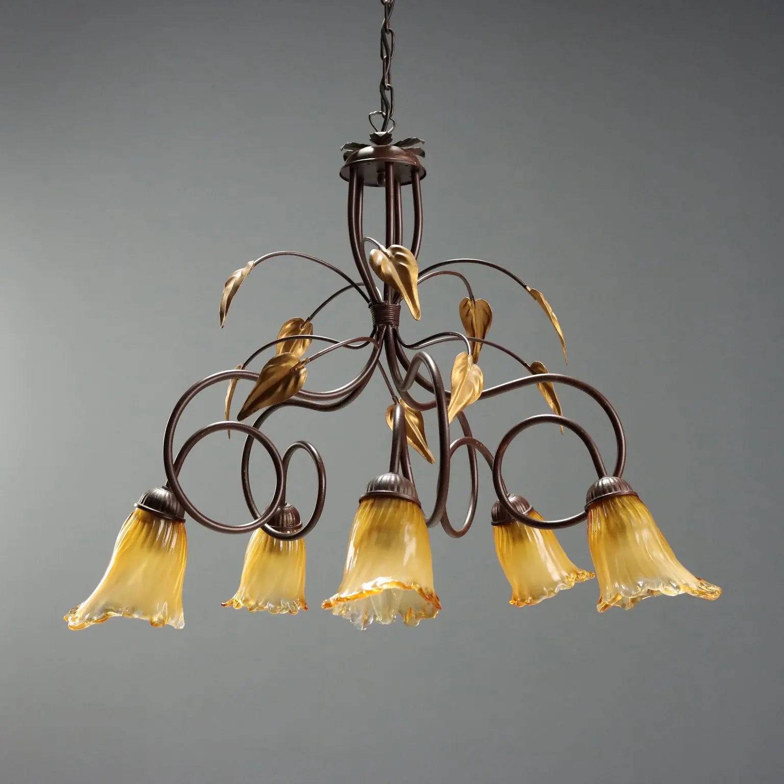 Antique Chandelier Art Nouveau Style Glass Metal XX Century