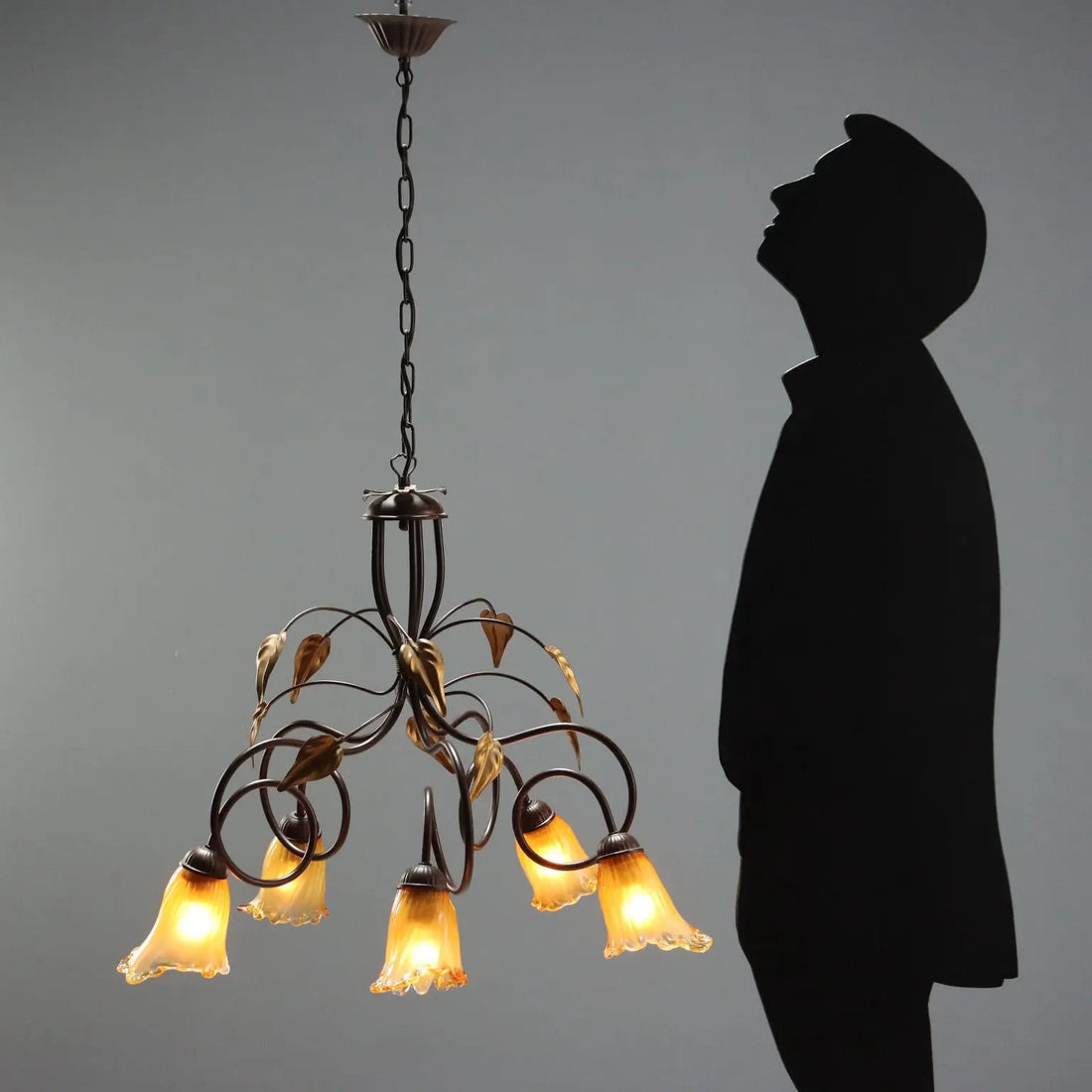 Antique Chandelier Art Nouveau Style Glass Metal XX Century