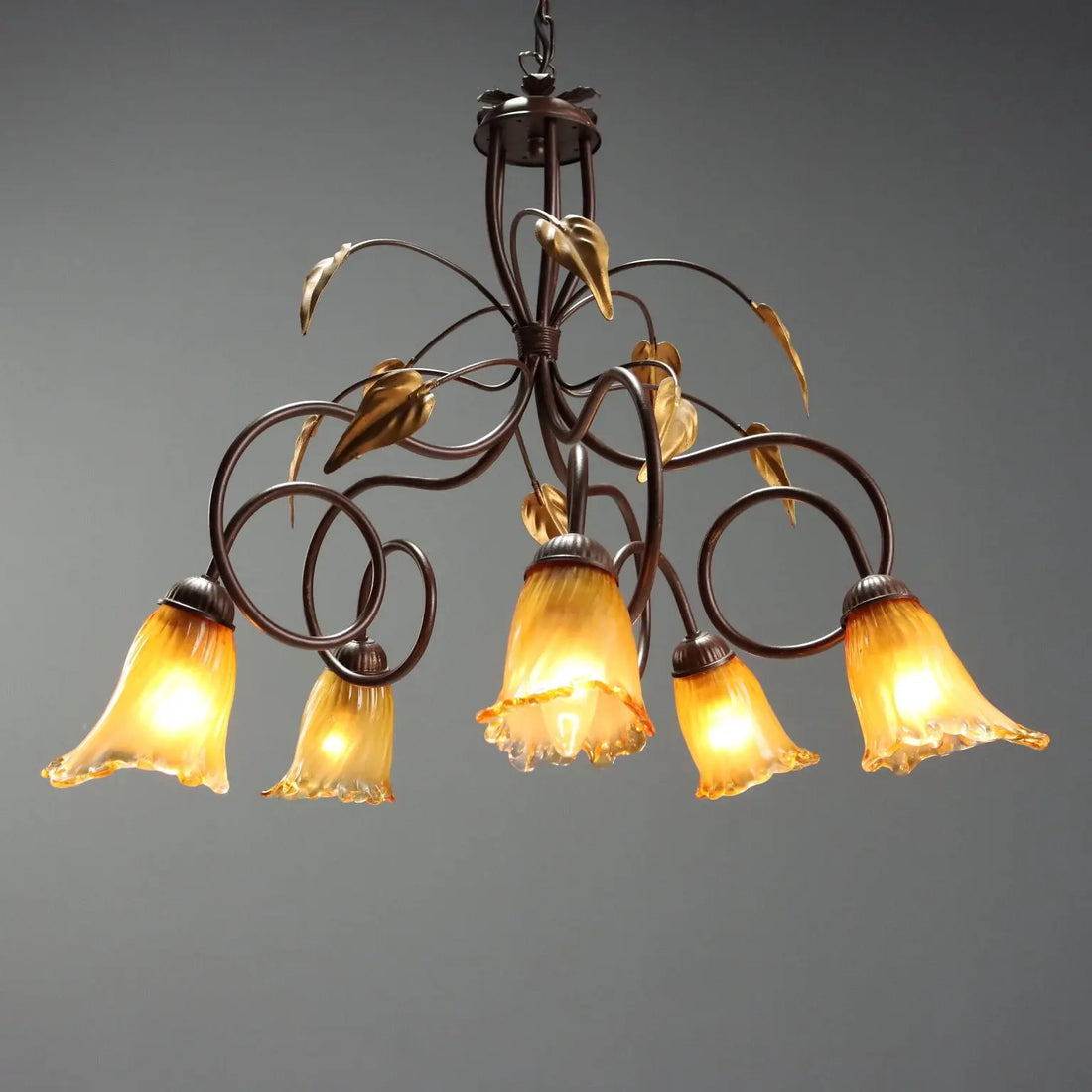 Antique Chandelier Art Nouveau Style Glass Metal XX Century