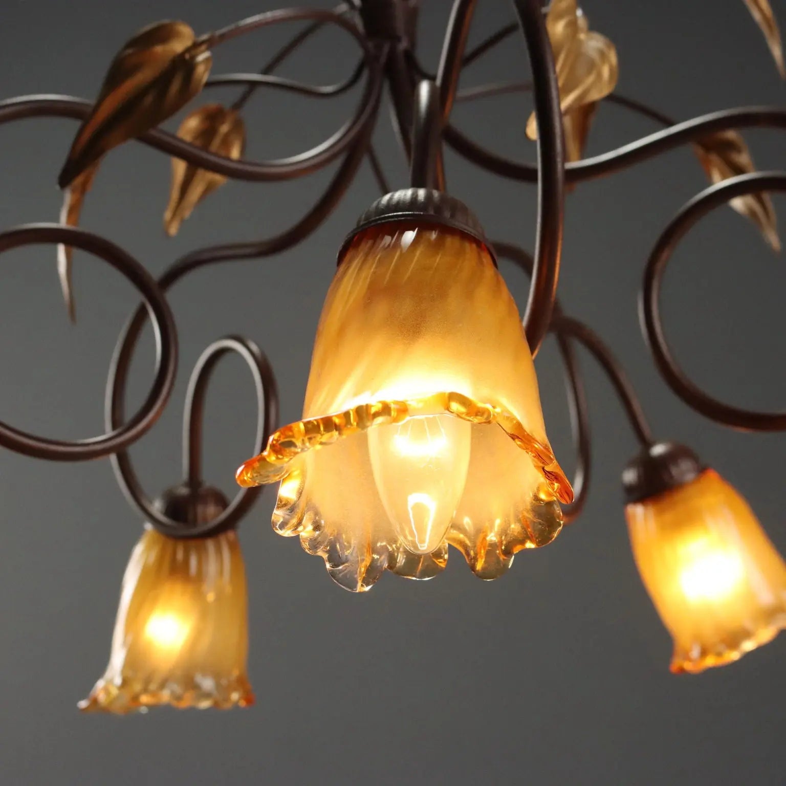 Antique Chandelier Art Nouveau Style Glass Metal XX Century