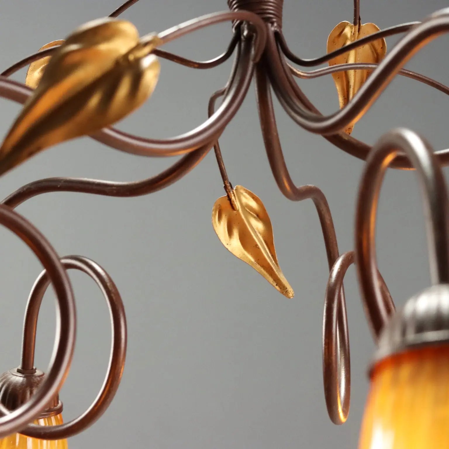 Antique Chandelier Art Nouveau Style Glass Metal XX Century