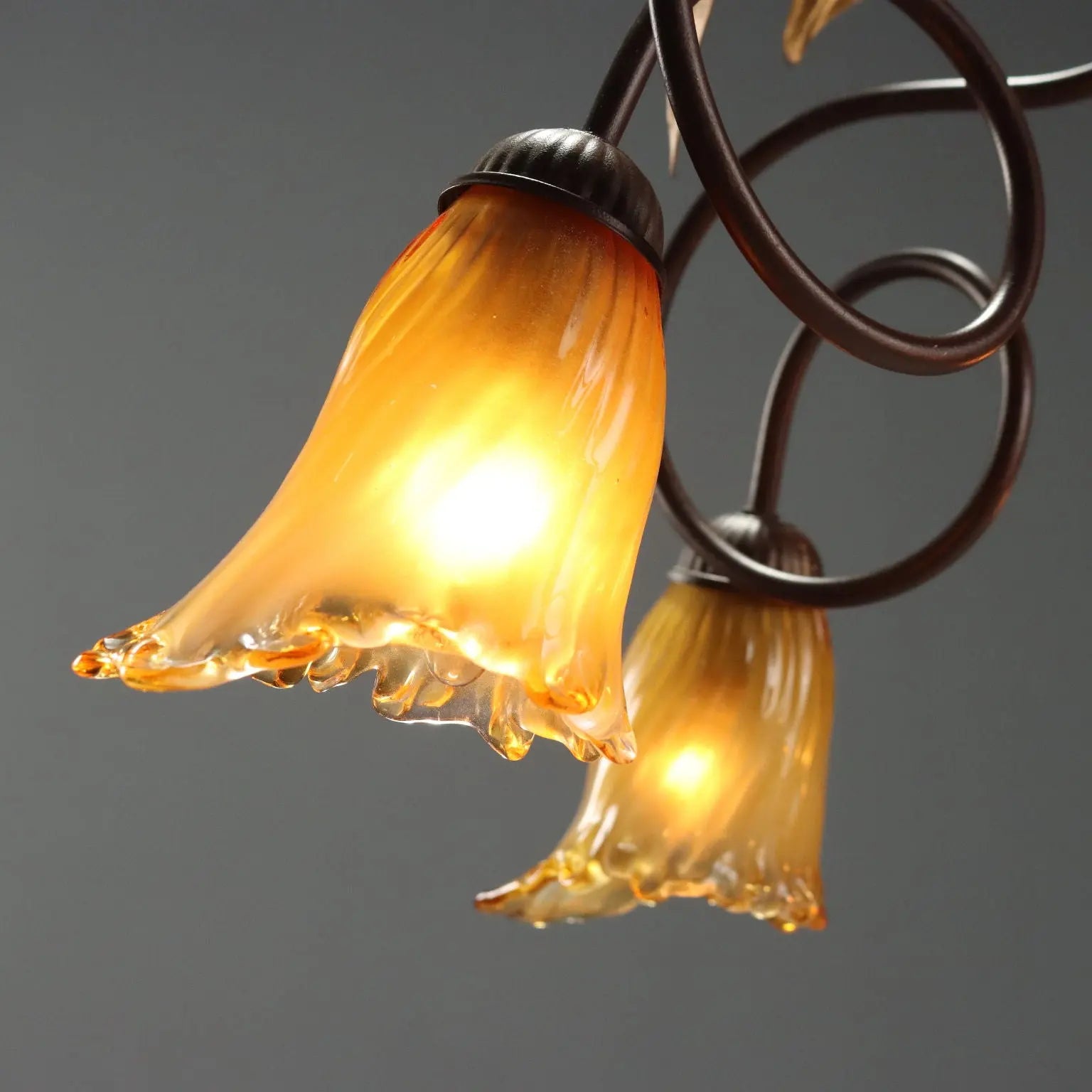 Antique Chandelier Art Nouveau Style Glass Metal XX Century