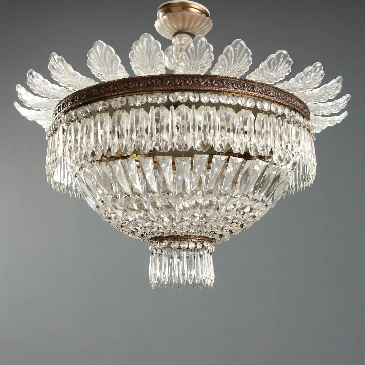 Antique Chandelier Empire Style Glass 5 Lights Italy XX Century