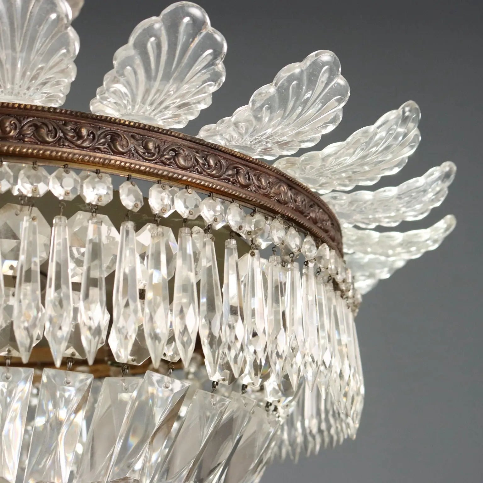 Antique Chandelier Empire Style Glass 5 Lights Italy XX Century