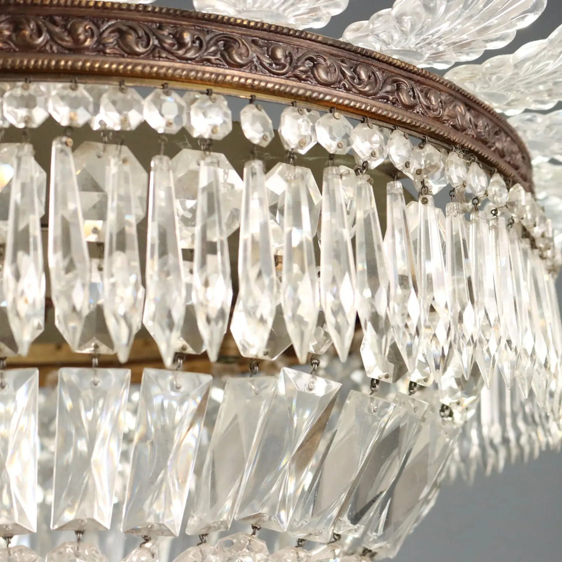 Antique Chandelier Empire Style Glass 5 Lights Italy XX Century