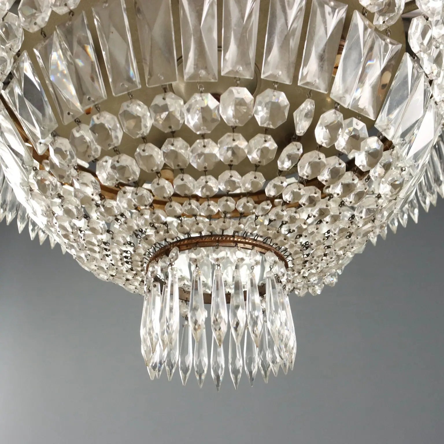 Antique Chandelier Empire Style Glass 5 Lights Italy XX Century