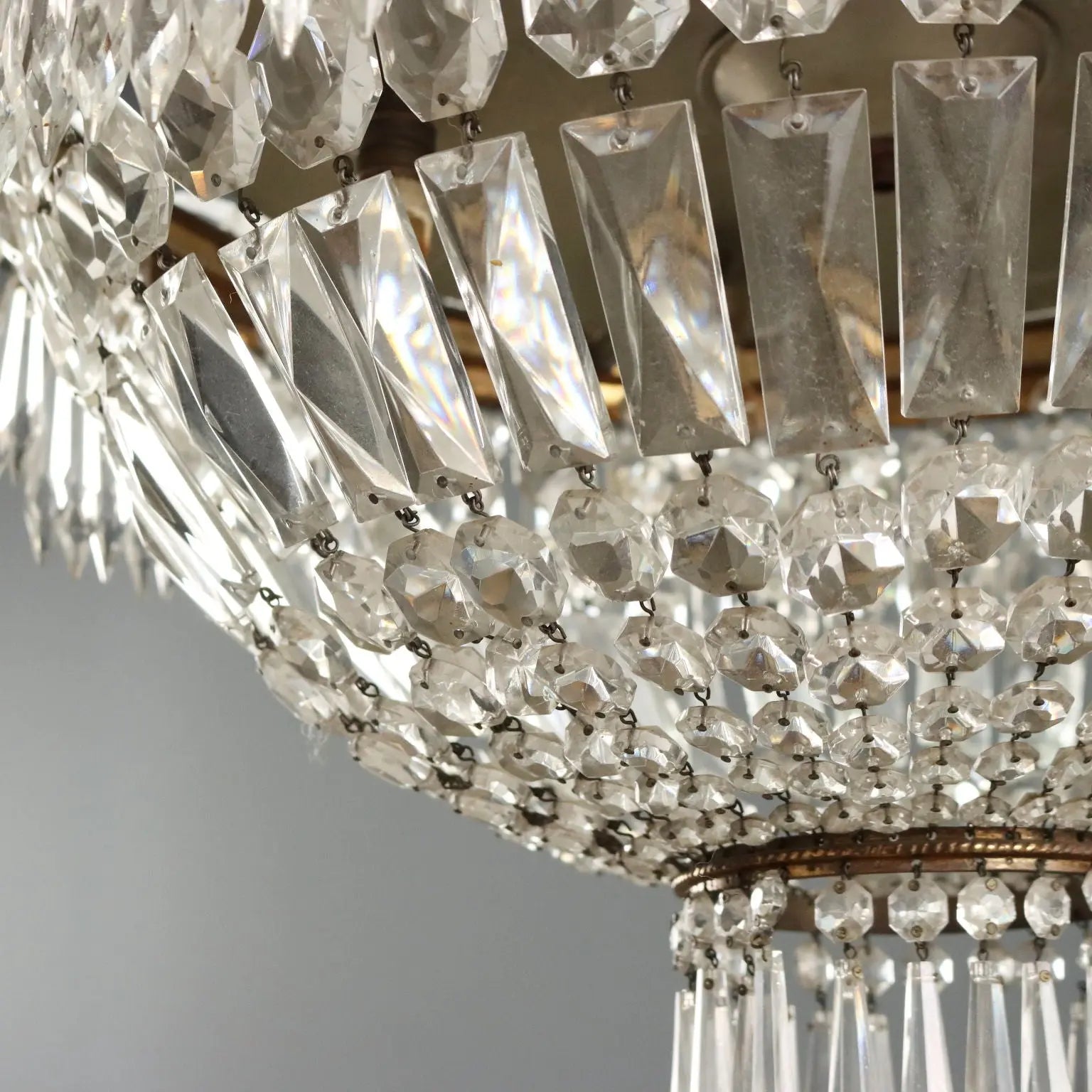 Antique Chandelier Empire Style Glass 5 Lights Italy XX Century