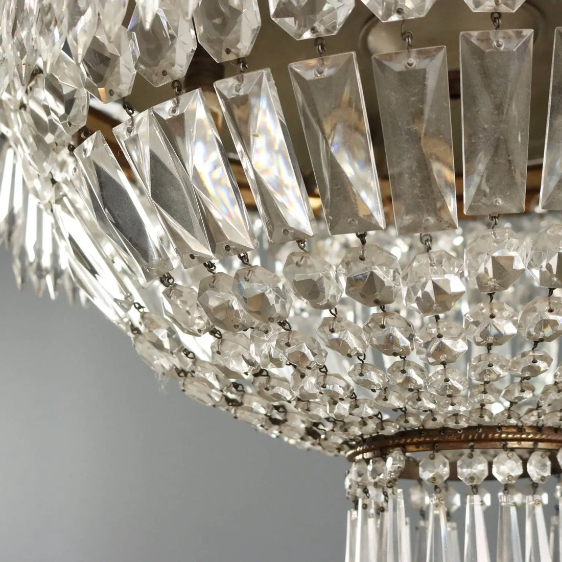 Antique Chandelier Empire Style Glass 5 Lights Italy XX Century