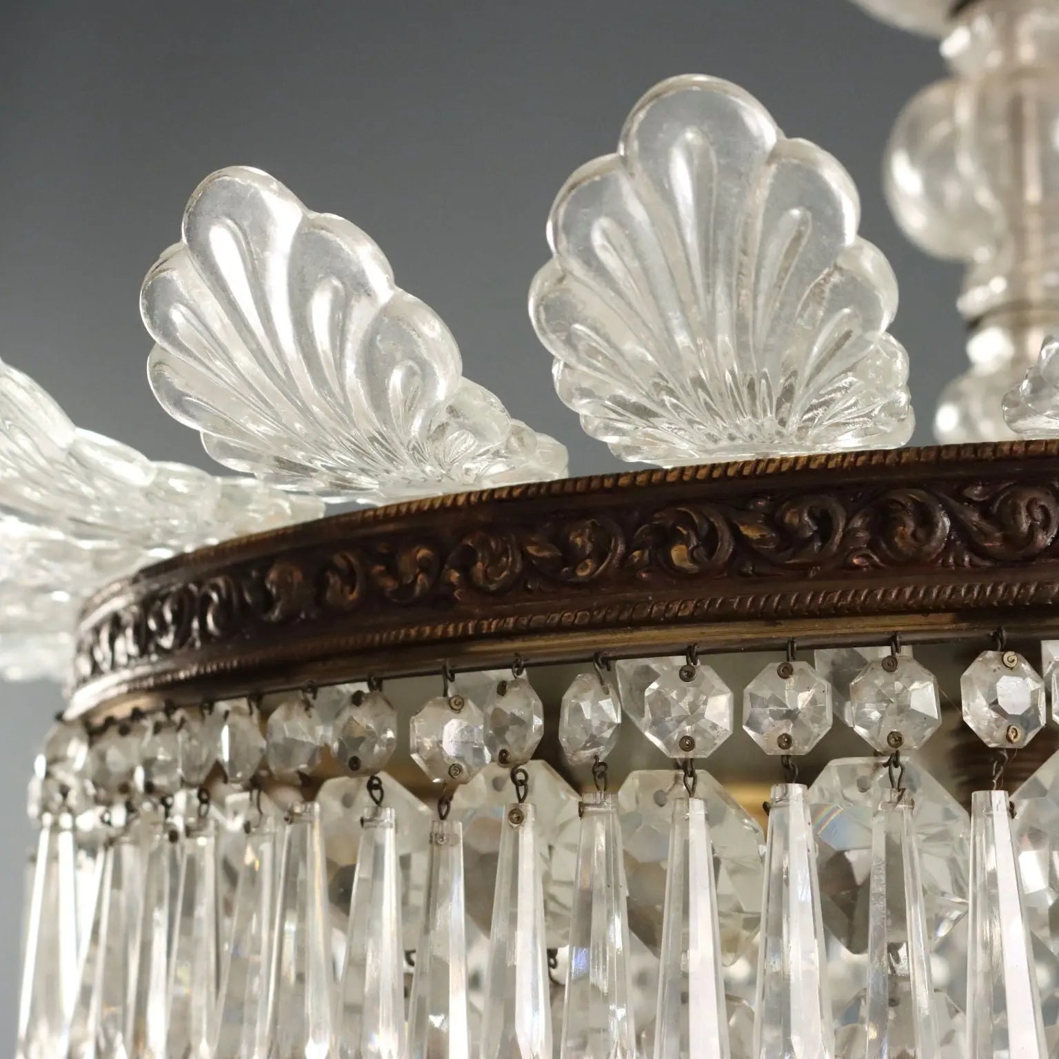 Antique Chandelier Empire Style Glass 5 Lights Italy XX Century