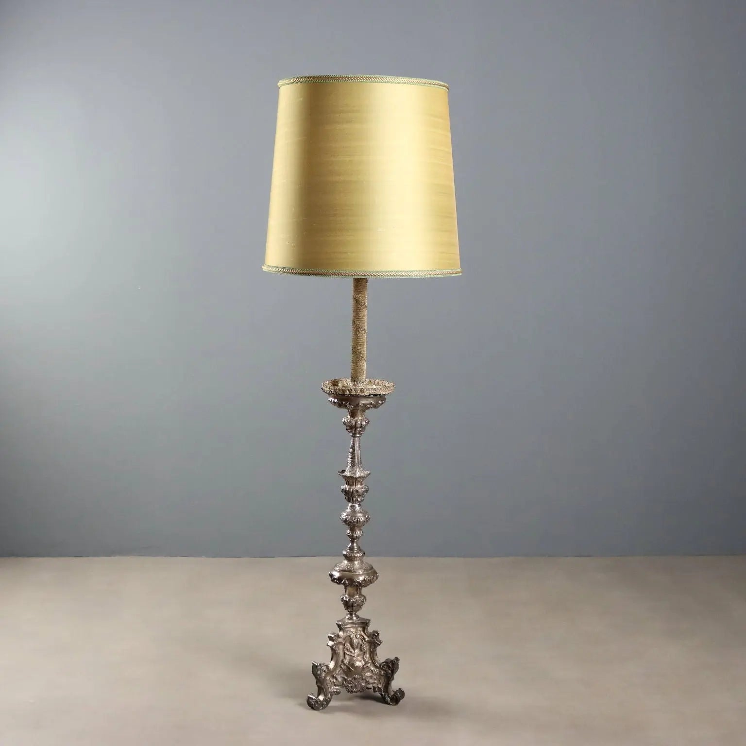 Antique Candelabra Silvered Sheeth Metal Italy Late XIX Century