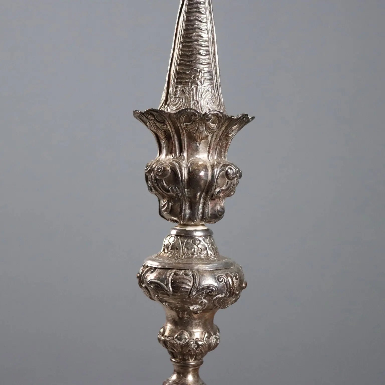Antique Candelabra Silvered Sheeth Metal Italy Late XIX Century