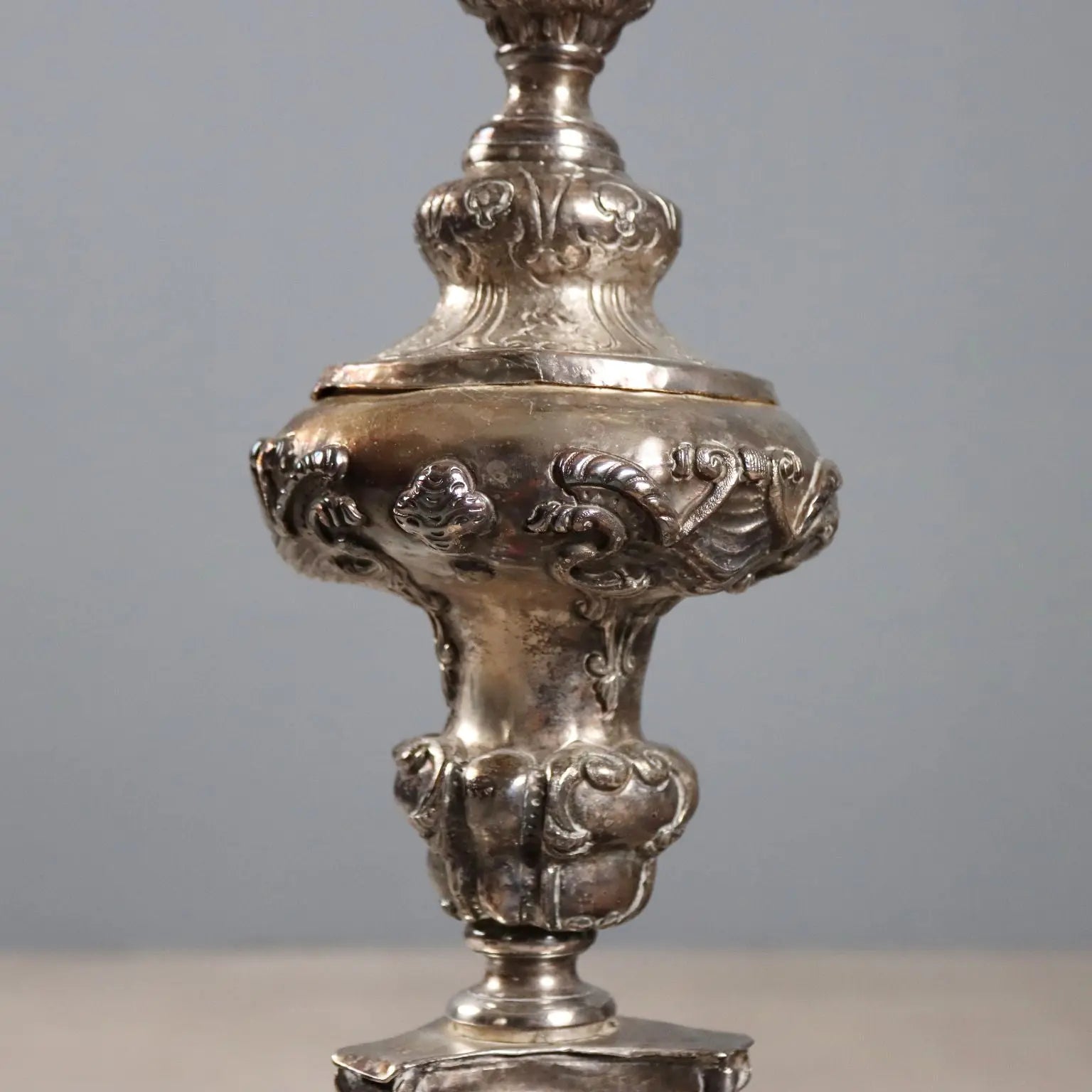 Antique Candelabra Silvered Sheeth Metal Italy Late XIX Century