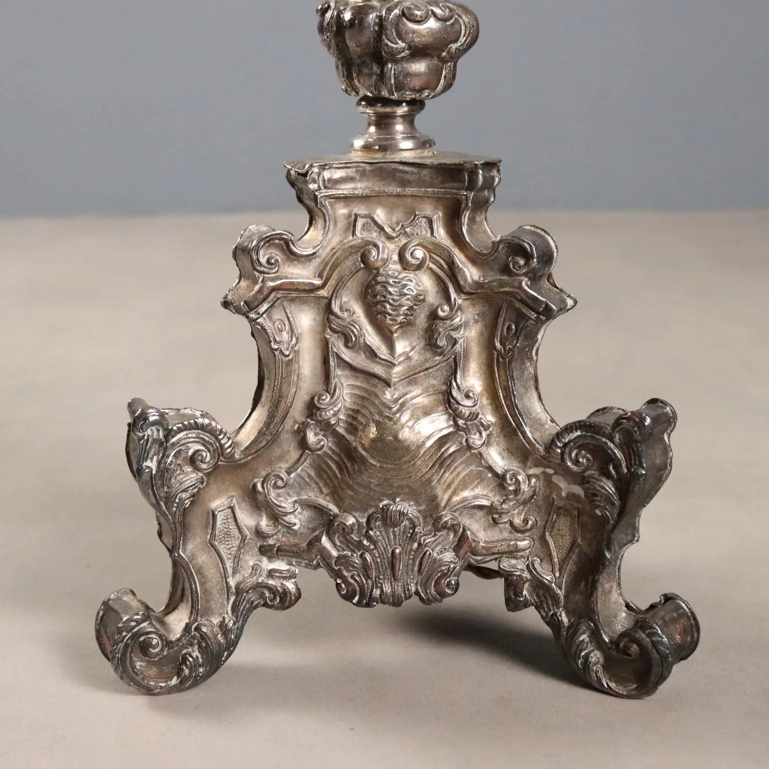 Antique Candelabra Silvered Sheeth Metal Italy Late XIX Century